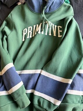 Primitive Green and Blue Pullover with White Crest Lettering